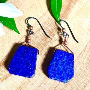 COPY - Blue Lapis slab earrings/copper. Hand wired